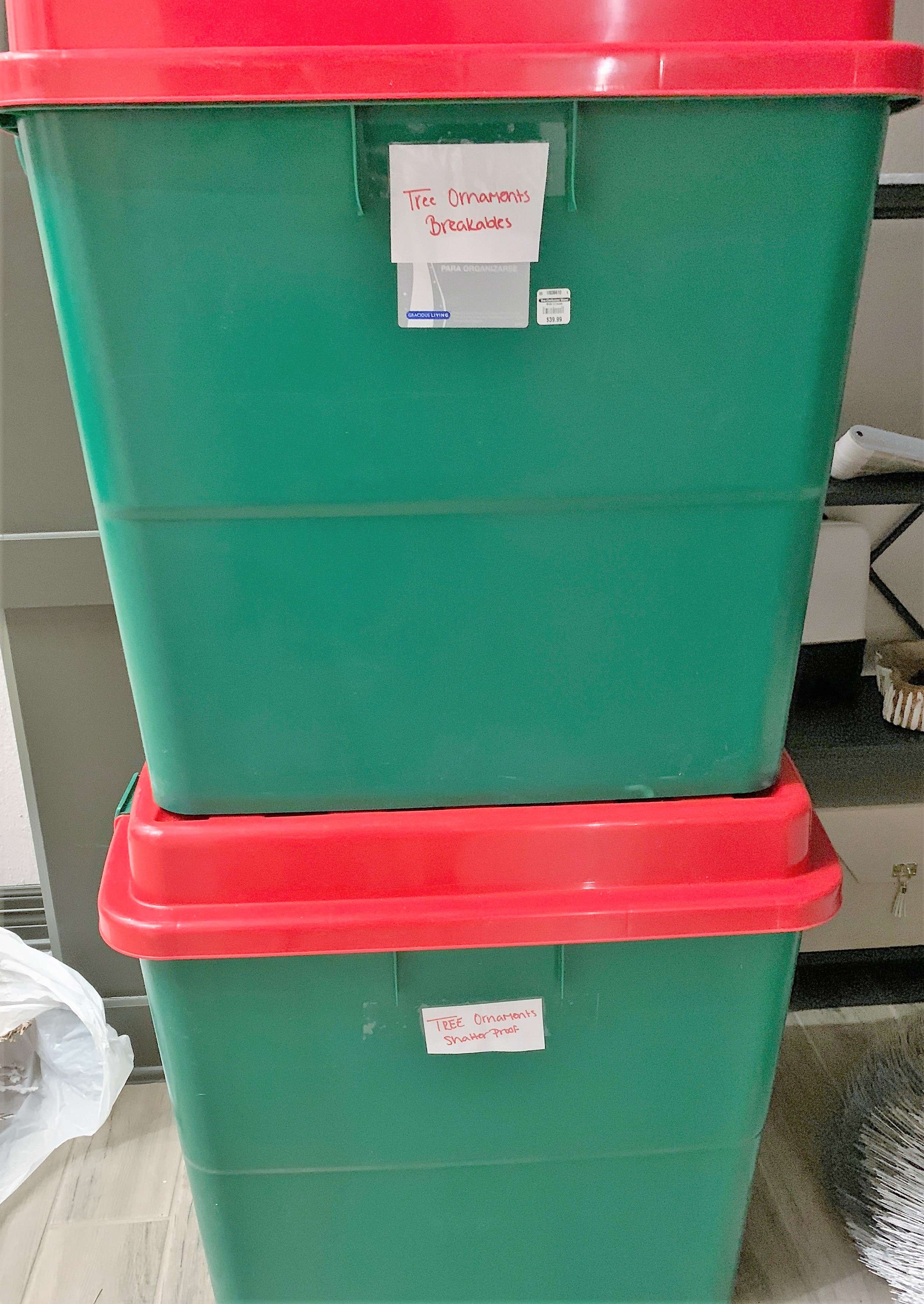 Red and green online storage totes