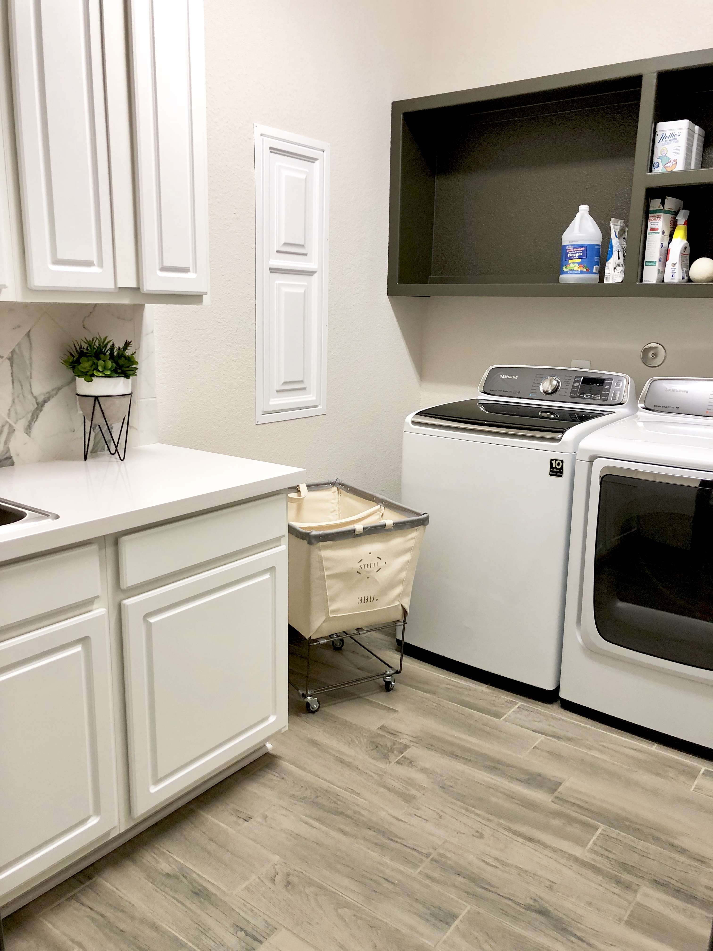 how to design a laundry room, laundry room design, laundry room makeover,laundry room, laundry space, top load washer and dryer built-ins, before and after, utility room before and after